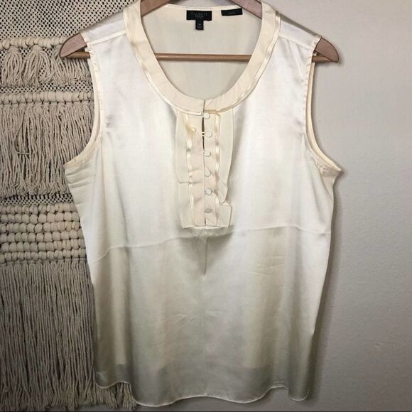 Talbots Cream Ruffle Sleeveless Silk Blouse 14P - Picture 1 of 7